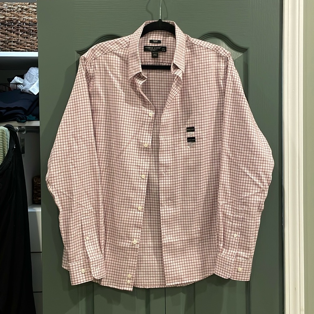 Pronto Uomo Men’s shirt slim fit 100% cotton 15 1/2, 34/35 purple, pink plaid